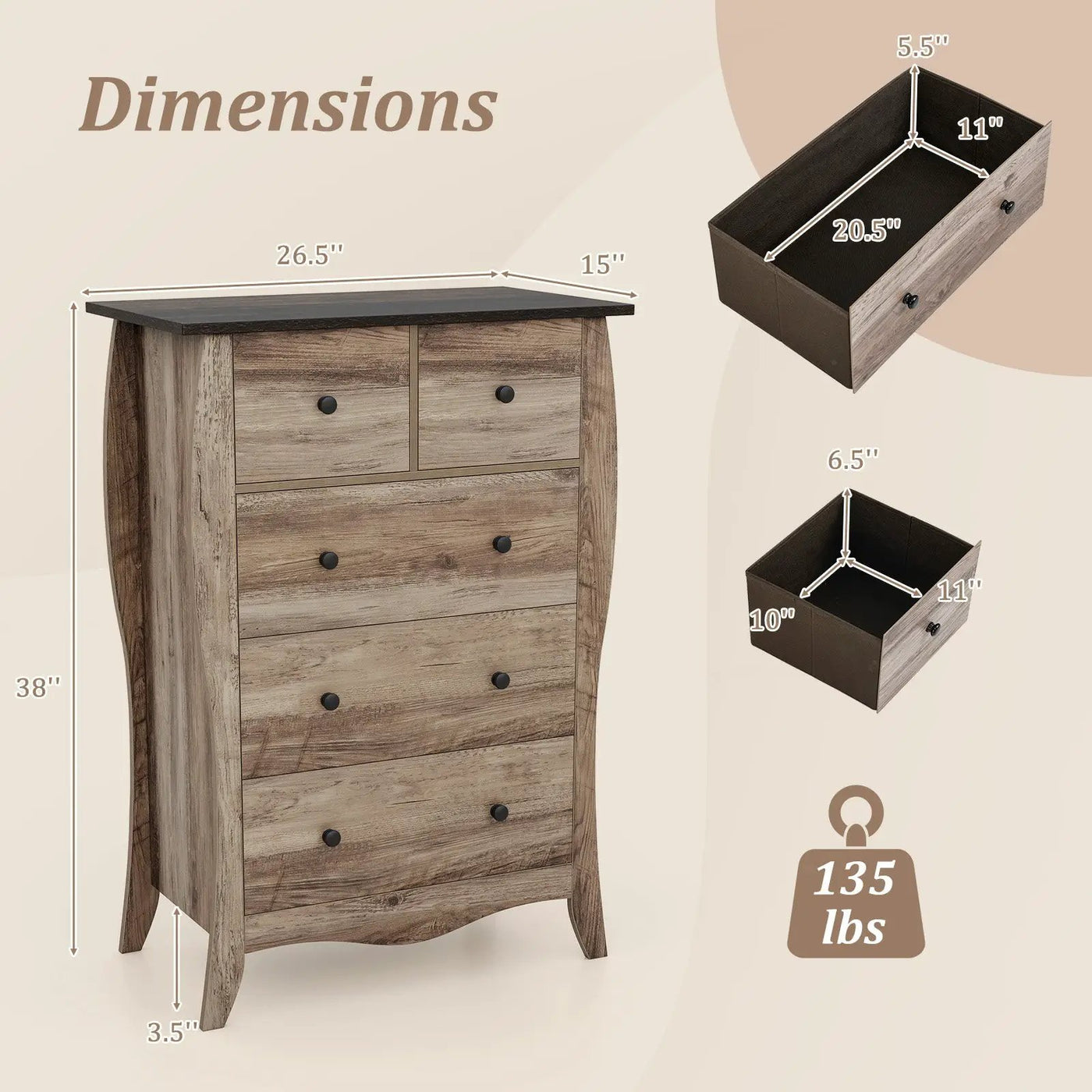 Closet Storage Organizer with 5 Folding Fabric Drawers and Anti-tipping Kit by DirectDeals