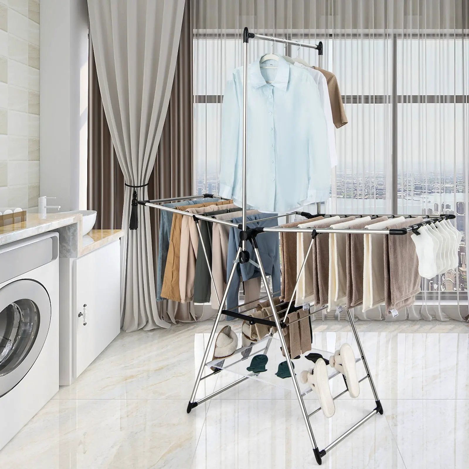 Clothes Drying Rack with 6-Level Adjustable Height by DirectDeals