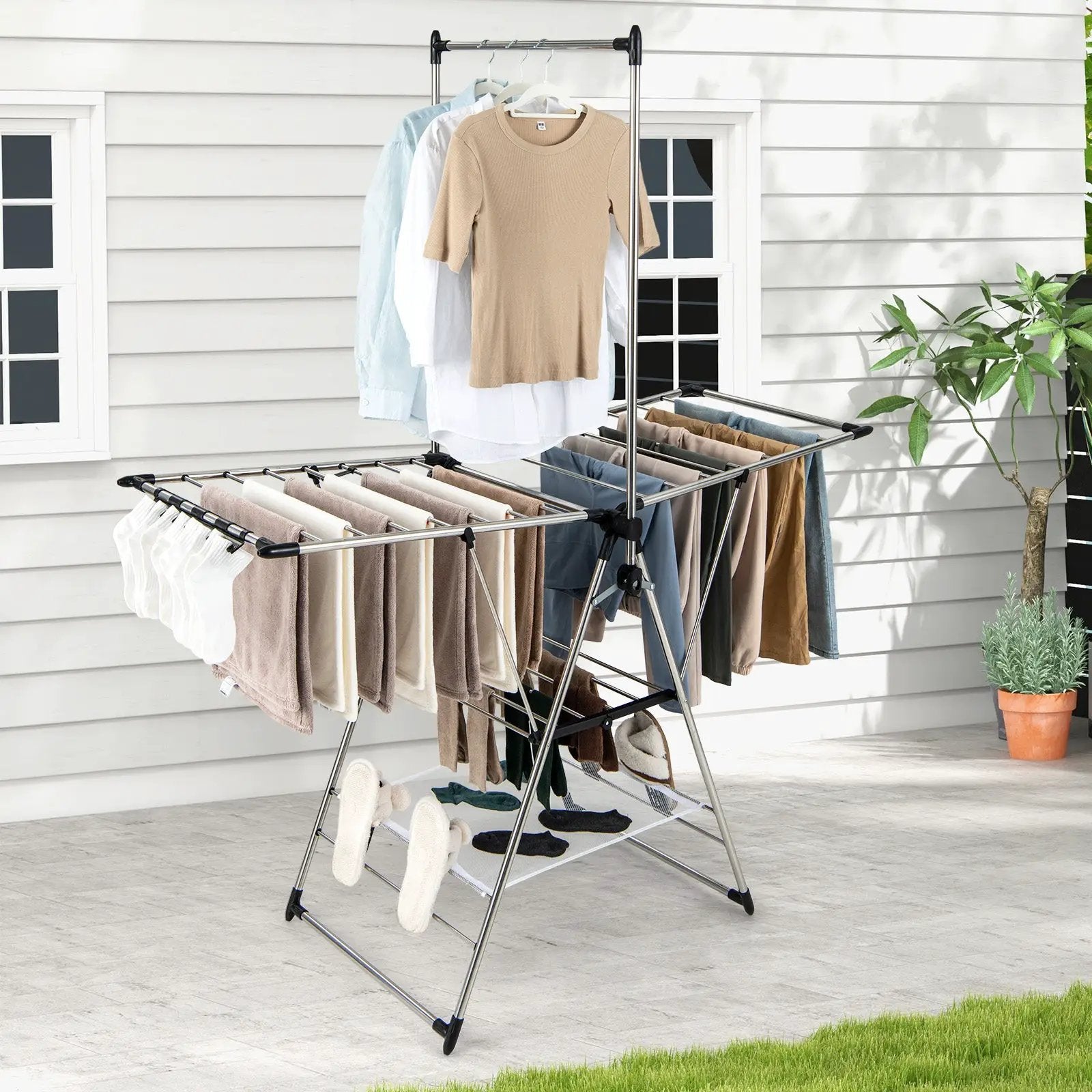 Clothes Drying Rack with 6-Level Adjustable Height by DirectDeals