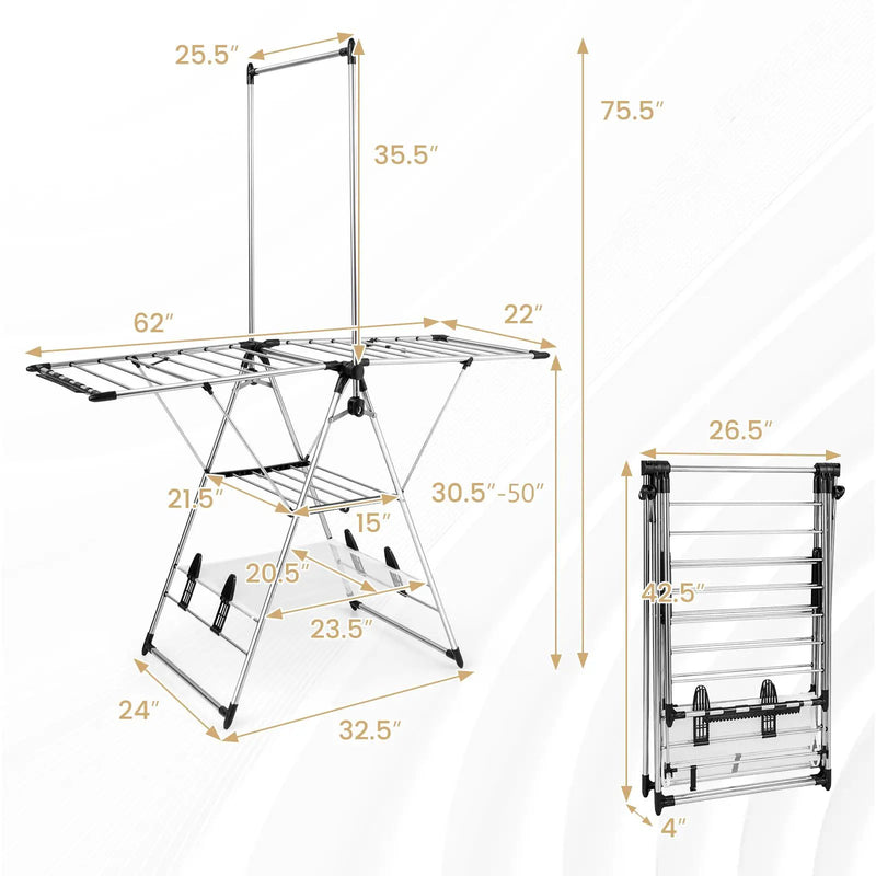 Clothes Drying Rack with 6-Level Adjustable Height by DirectDeals
