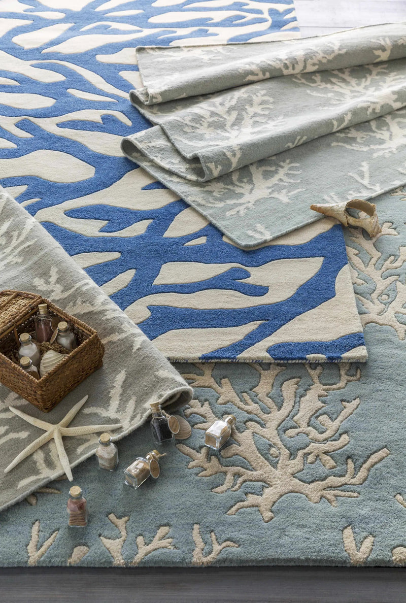 Carversville Ice Blue Botanical Wool Rug - Clearance by Boutique Rugs