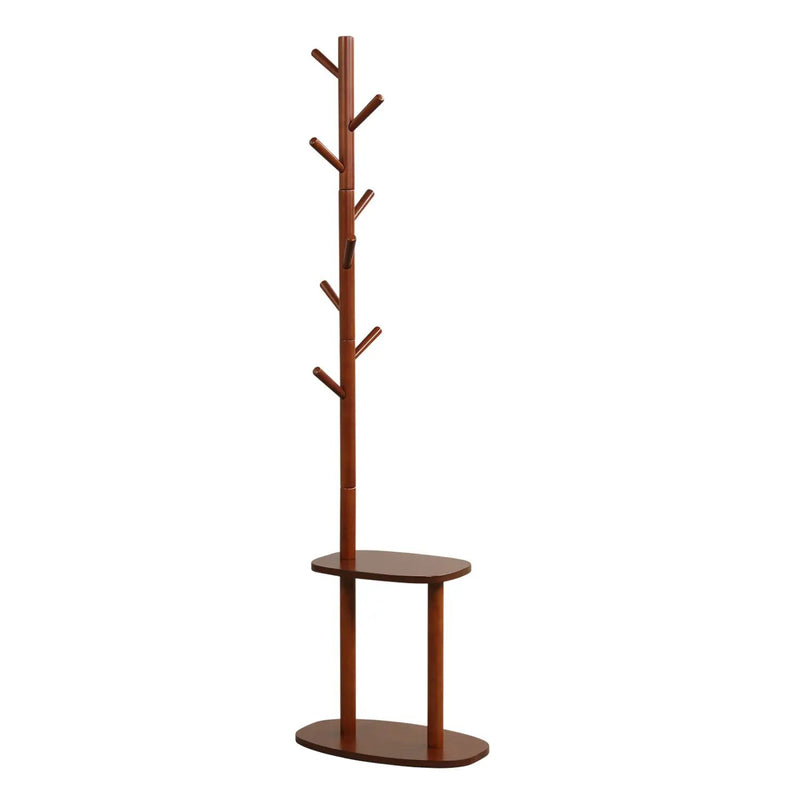 Coat Rack with 8 Hooks and 2 Shelves - Walnut Rubber Wood by DirectDeals