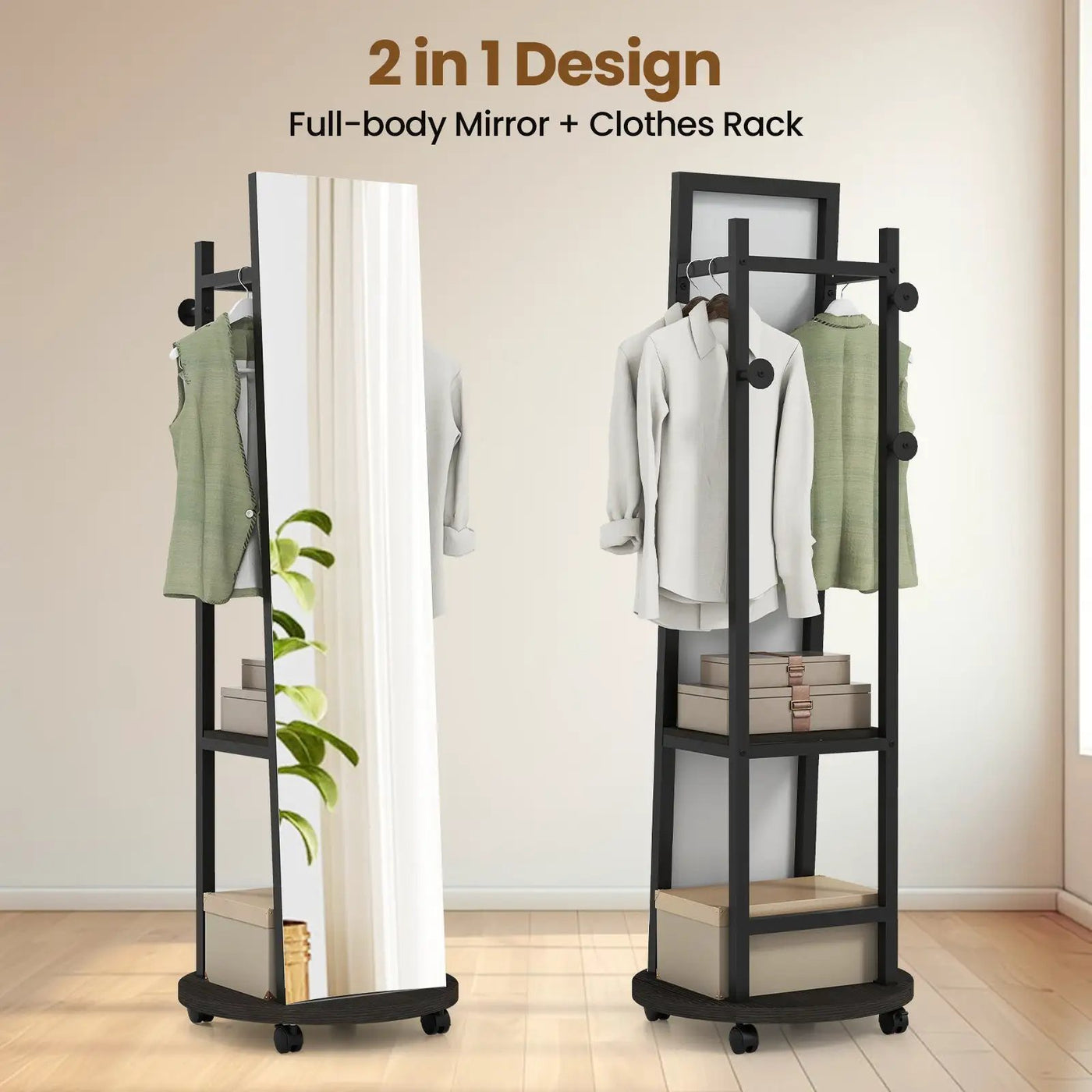 Coat Rack with Full Length Mirror Freestanding Coat Tree with 3 Hooks by DirectDeals