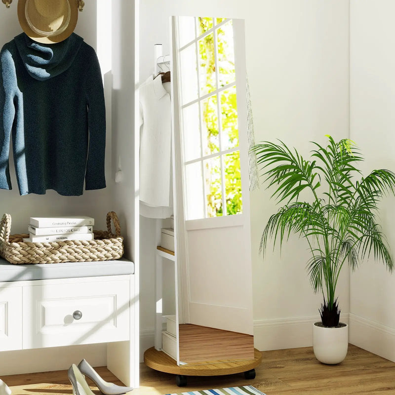 Coat Rack with Full Length Mirror Freestanding Coat Tree with 3 Hooks by DirectDeals