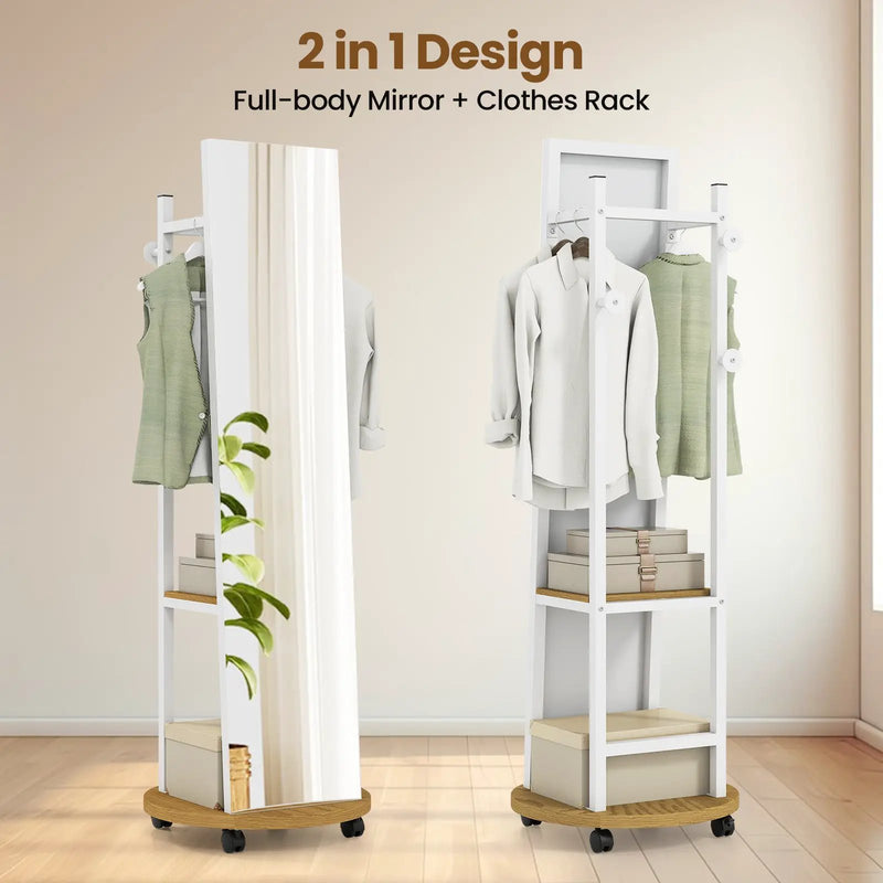 Coat Rack with Full Length Mirror Freestanding Coat Tree with 3 Hooks by DirectDeals