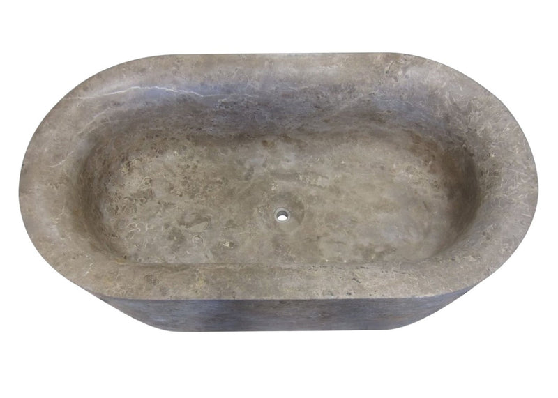 Coffee Brown Natural Stone Oval Shape Hand-Carved Unique Marble Bathtub (W)40" (L)72" (H)22" by GobekDesign