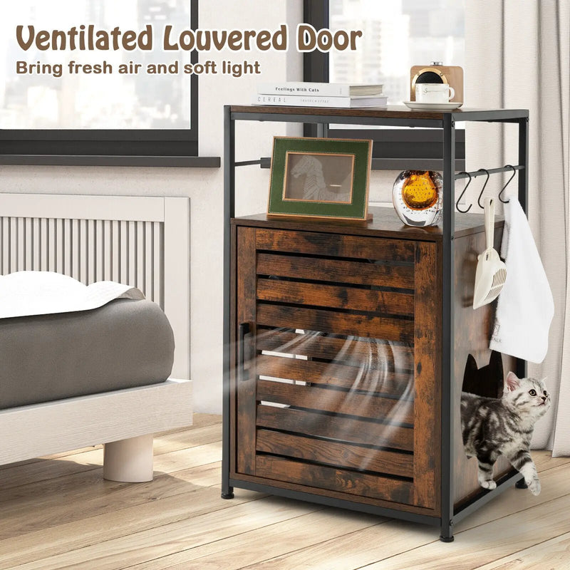 Cat Litter Box Enclosure with Louvered Door and 3-Tier Shelf by DirectDeals