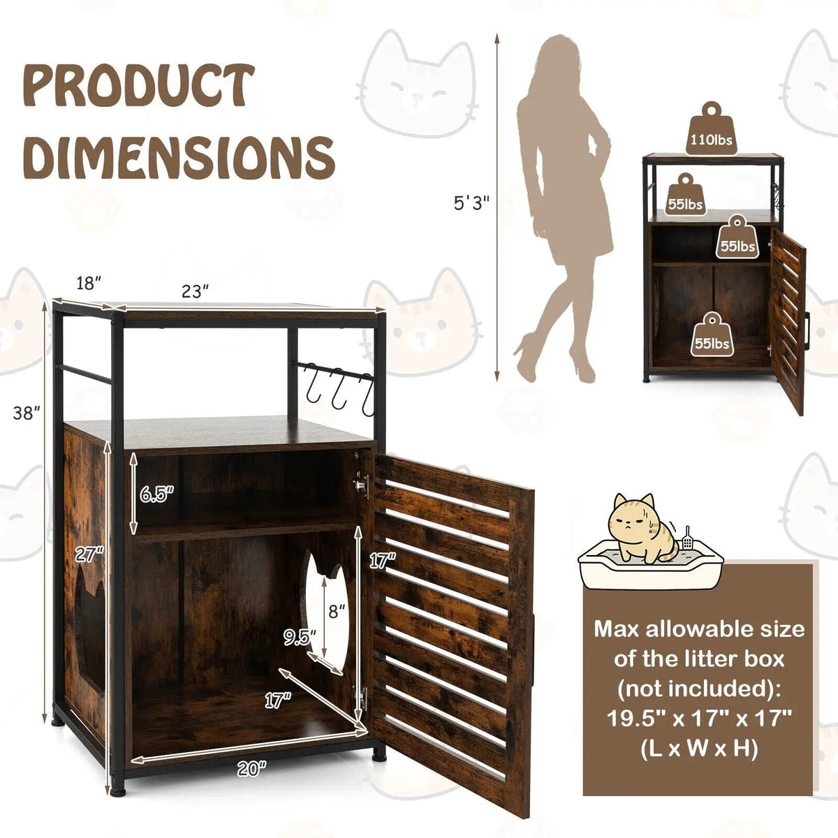 Cat Litter Box Enclosure with Louvered Door and 3-Tier Shelf by DirectDeals