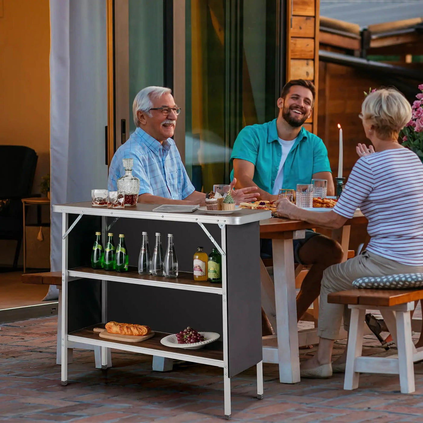 Folding Camping Table with 2-Tier Open Shelves for Outdoor BBQ by DirectDeals