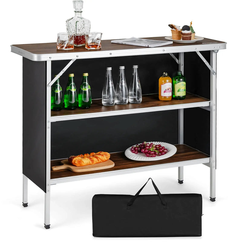 Folding Camping Table with 2-Tier Open Shelves for Outdoor BBQ by DirectDeals