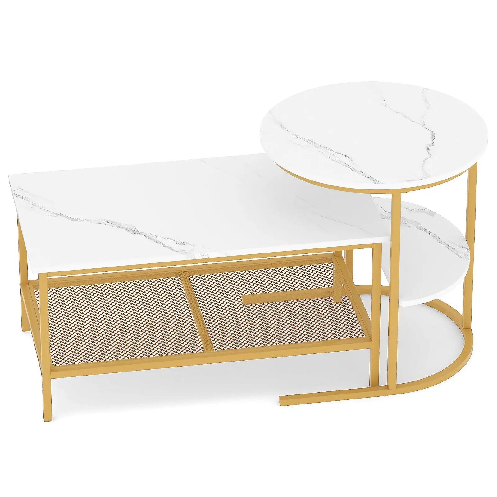 Coffee Table 2-Tier Rectangle Coffee Table and Side End Table with Storage Shelves by DirectDeals