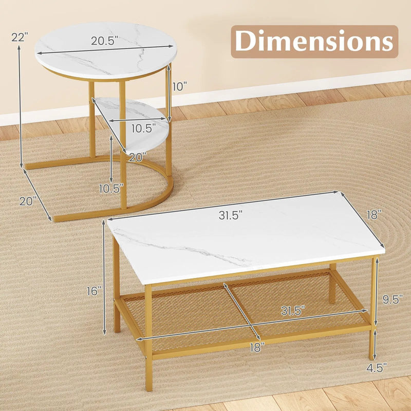 Coffee Table 2-Tier Rectangle Coffee Table and Side End Table with Storage Shelves by DirectDeals