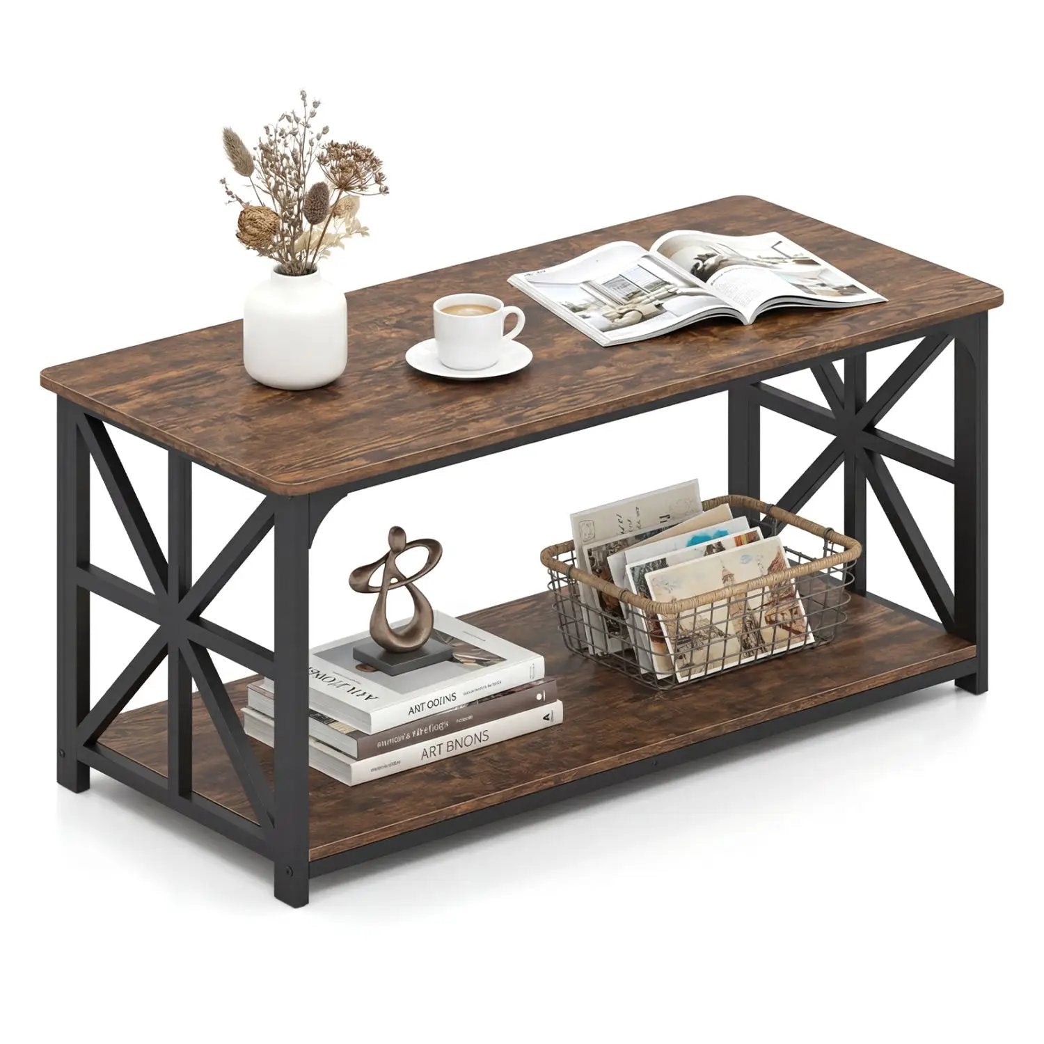 Coffee Table 2-Tier Center Table with Storage Shelf by DirectDeals