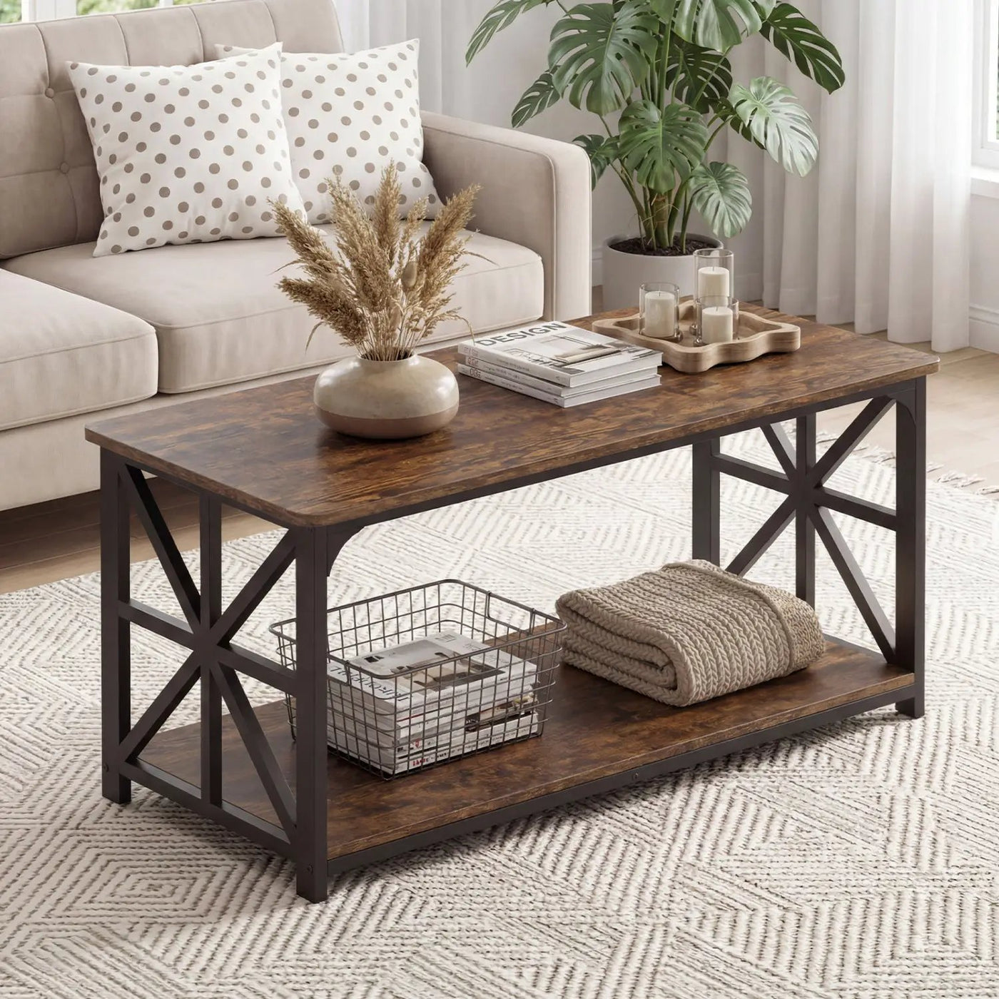 Coffee Table 2-Tier Center Table with Storage Shelf by DirectDeals