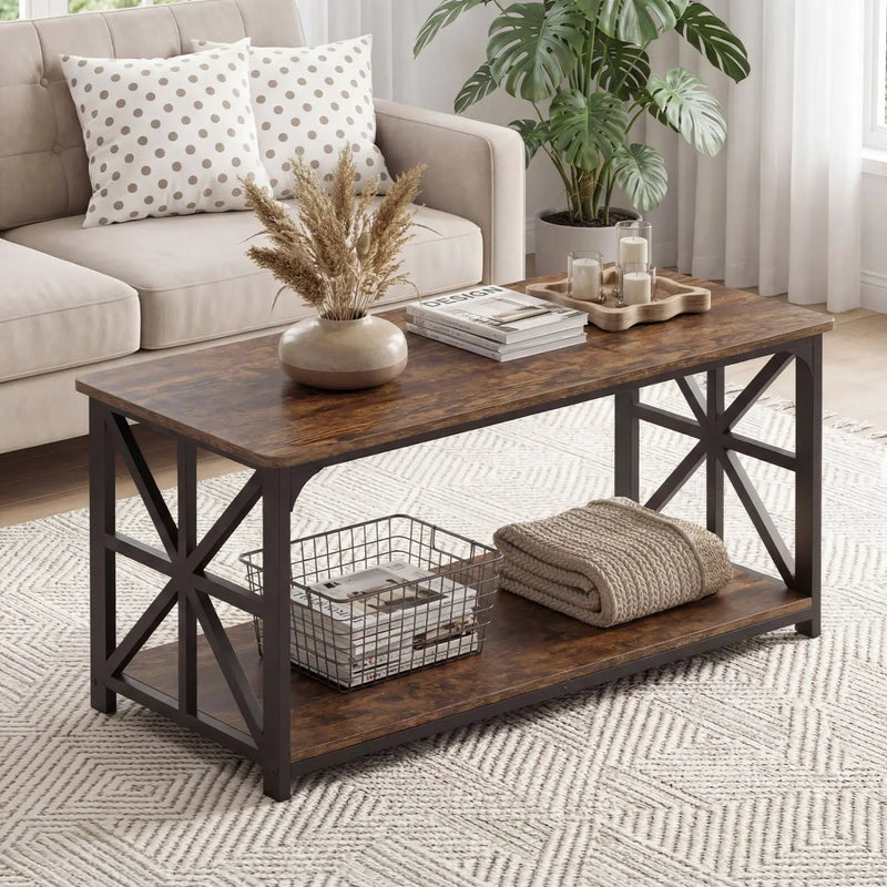 Coffee Table 2-Tier Center Table with Storage Shelf by DirectDeals