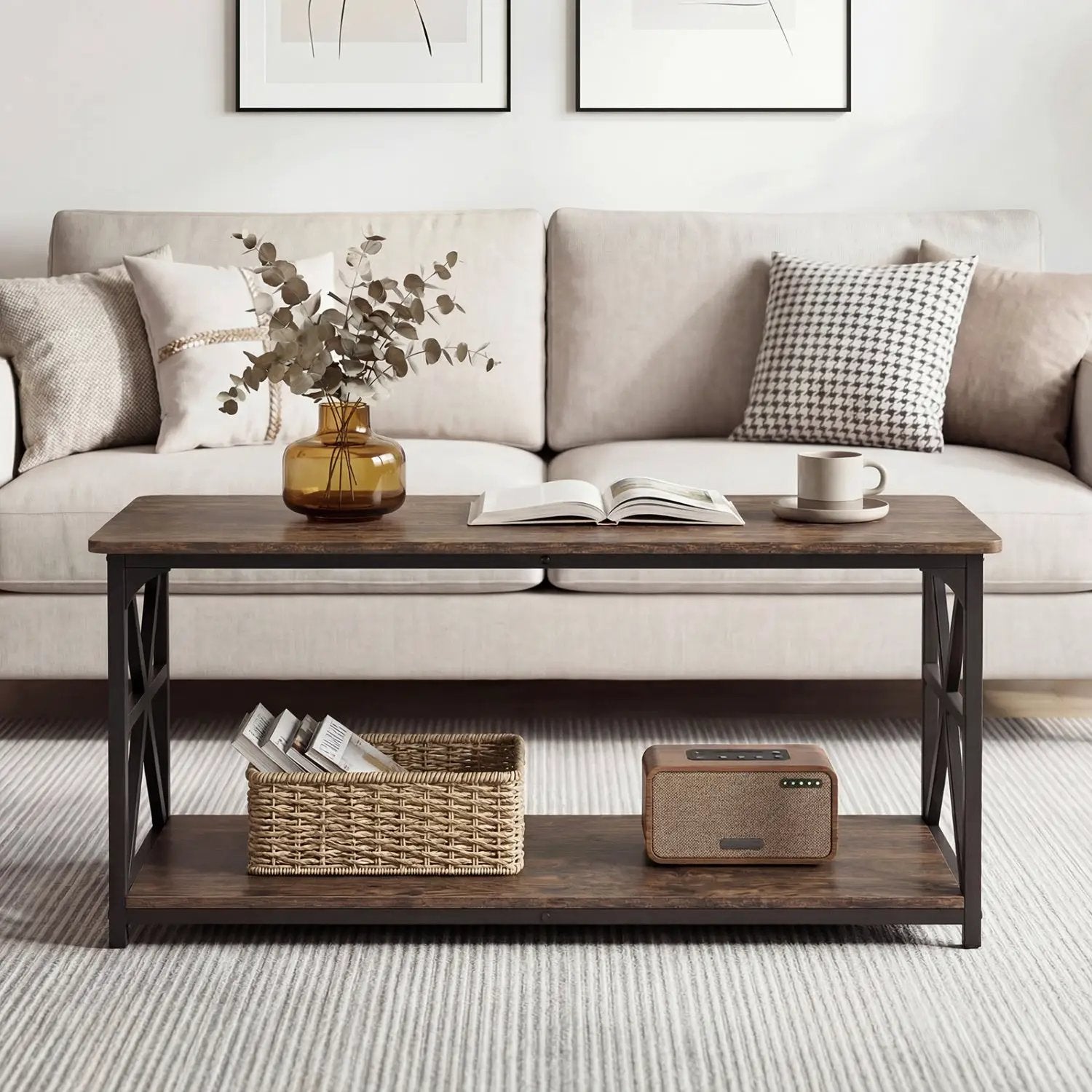 Coffee Table 2-Tier Center Table with Storage Shelf by DirectDeals