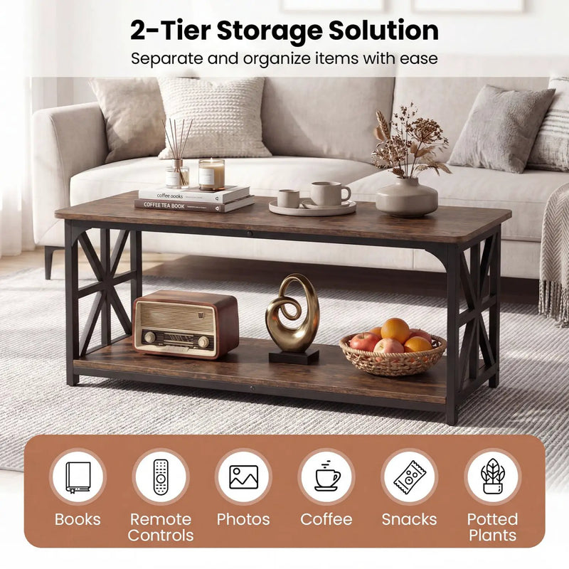 Coffee Table 2-Tier Center Table with Storage Shelf by DirectDeals