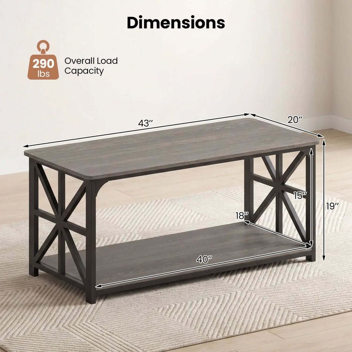 Coffee Table 2-Tier Center Table with Storage Shelf by DirectDeals