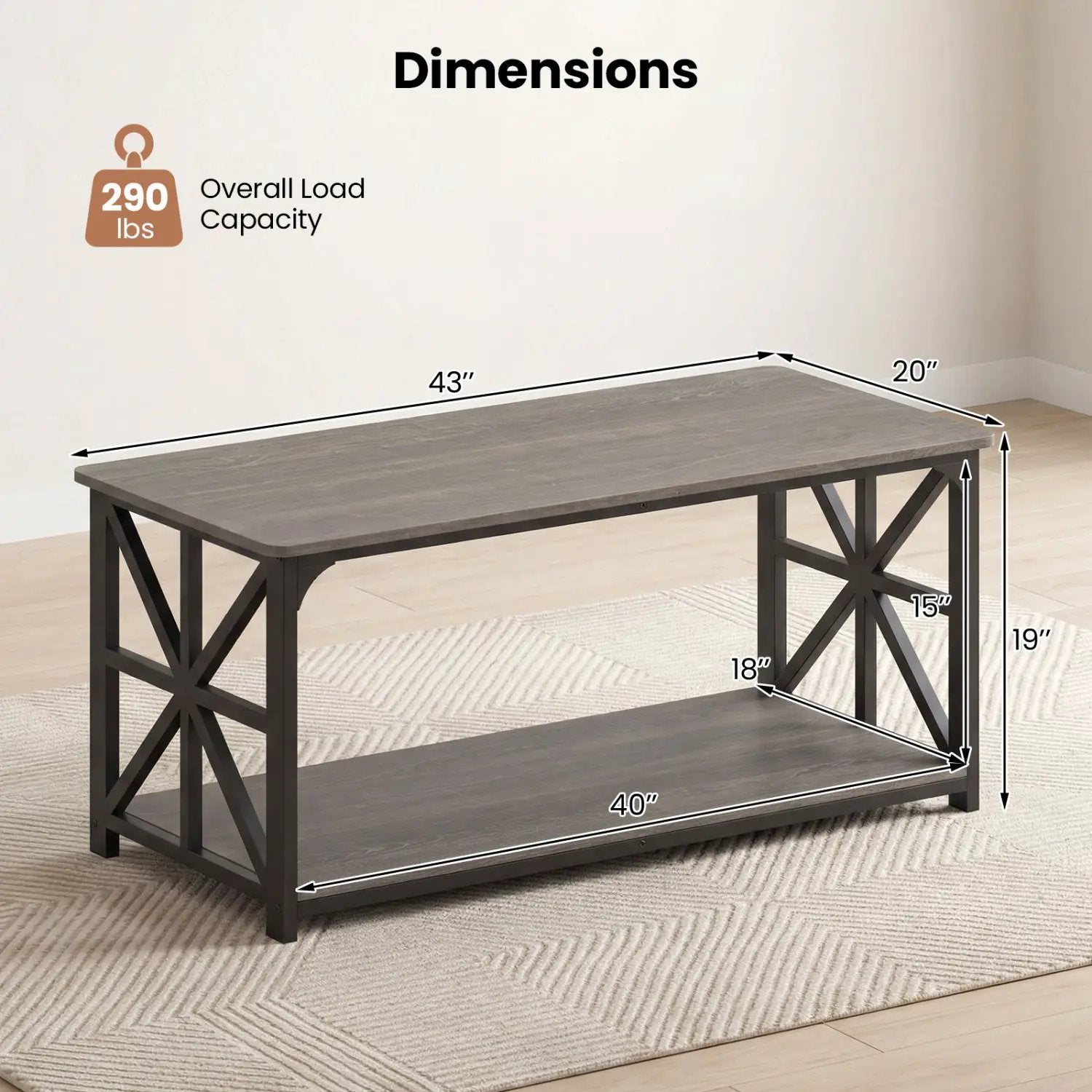 Coffee Table 2-Tier Center Table with Storage Shelf by DirectDeals