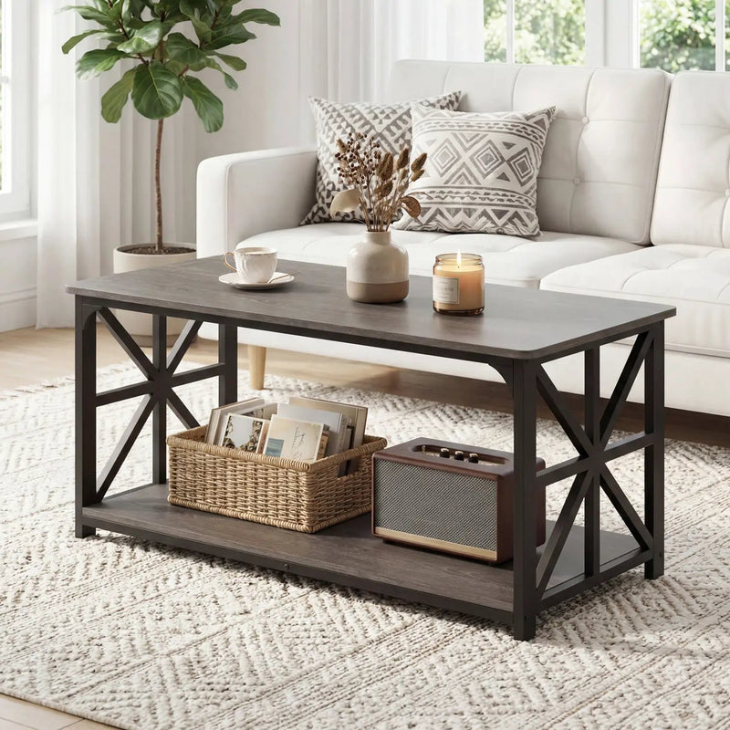 Coffee Table 2-Tier Center Table with Storage Shelf by DirectDeals