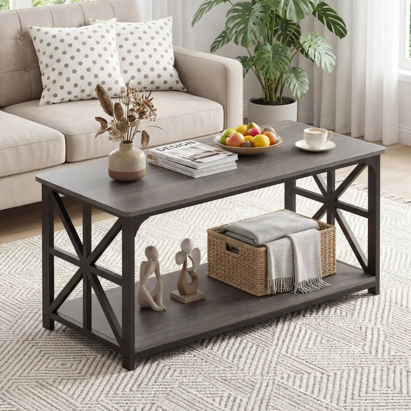 Coffee Table 2-Tier Center Table with Storage Shelf by DirectDeals