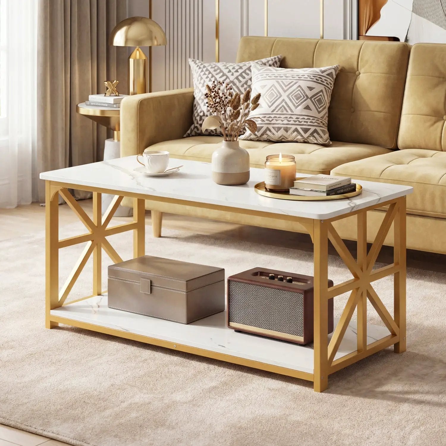 Coffee Table 2-Tier Center Table with Storage Shelf by DirectDeals