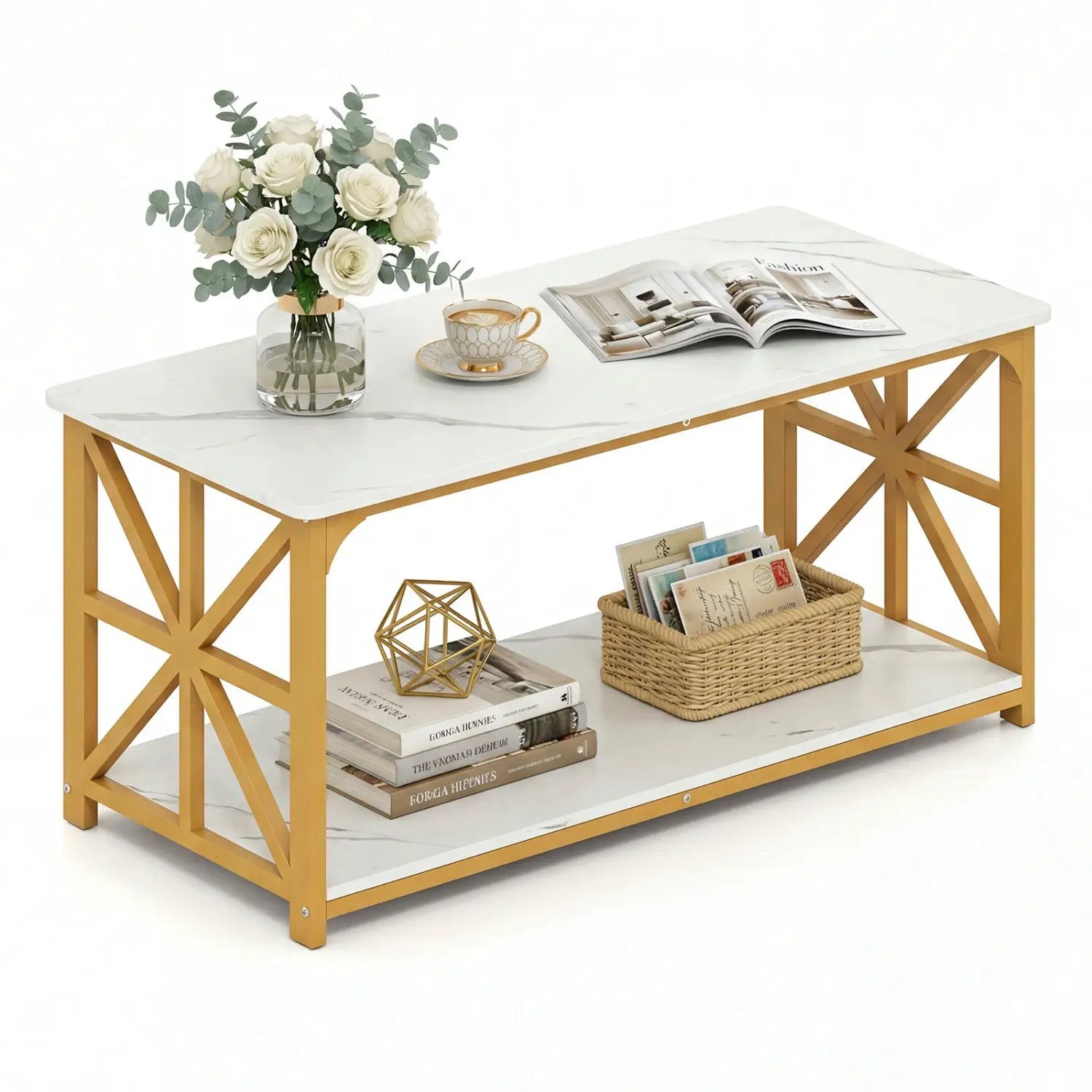 Coffee Table 2-Tier Center Table with Storage Shelf by DirectDeals