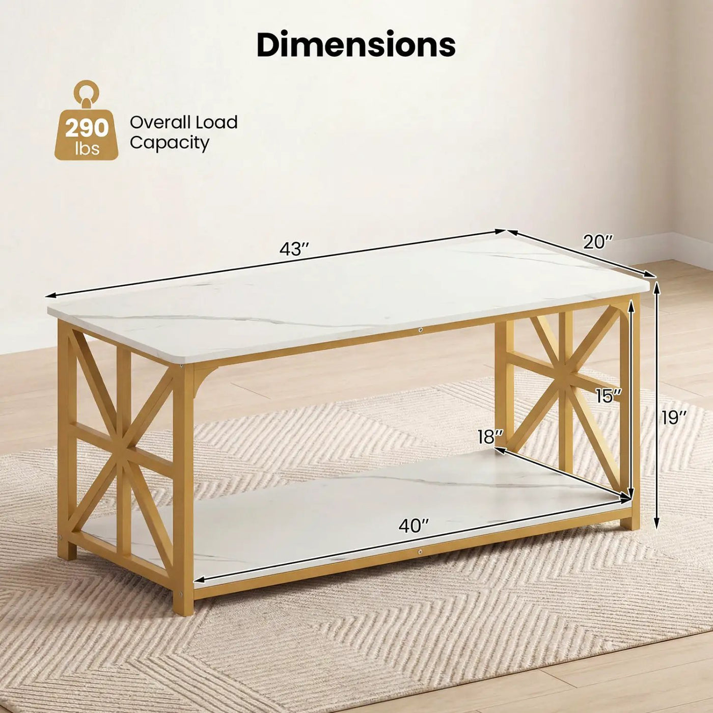 Coffee Table 2-Tier Center Table with Storage Shelf by DirectDeals