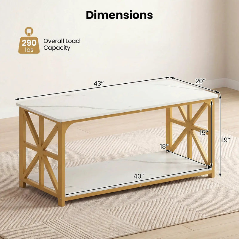 Coffee Table 2-Tier Center Table with Storage Shelf by DirectDeals