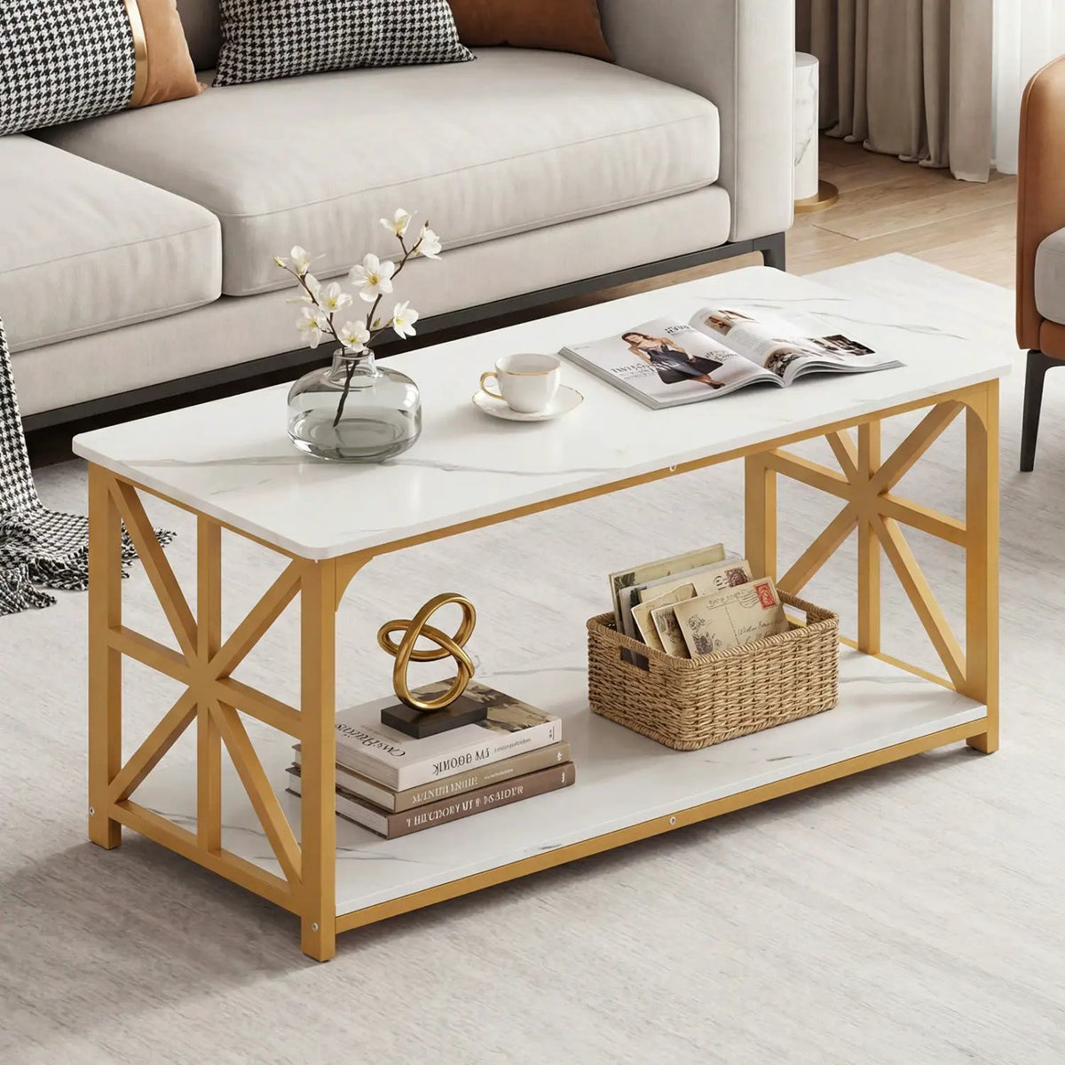 Coffee Table 2-Tier Center Table with Storage Shelf by DirectDeals