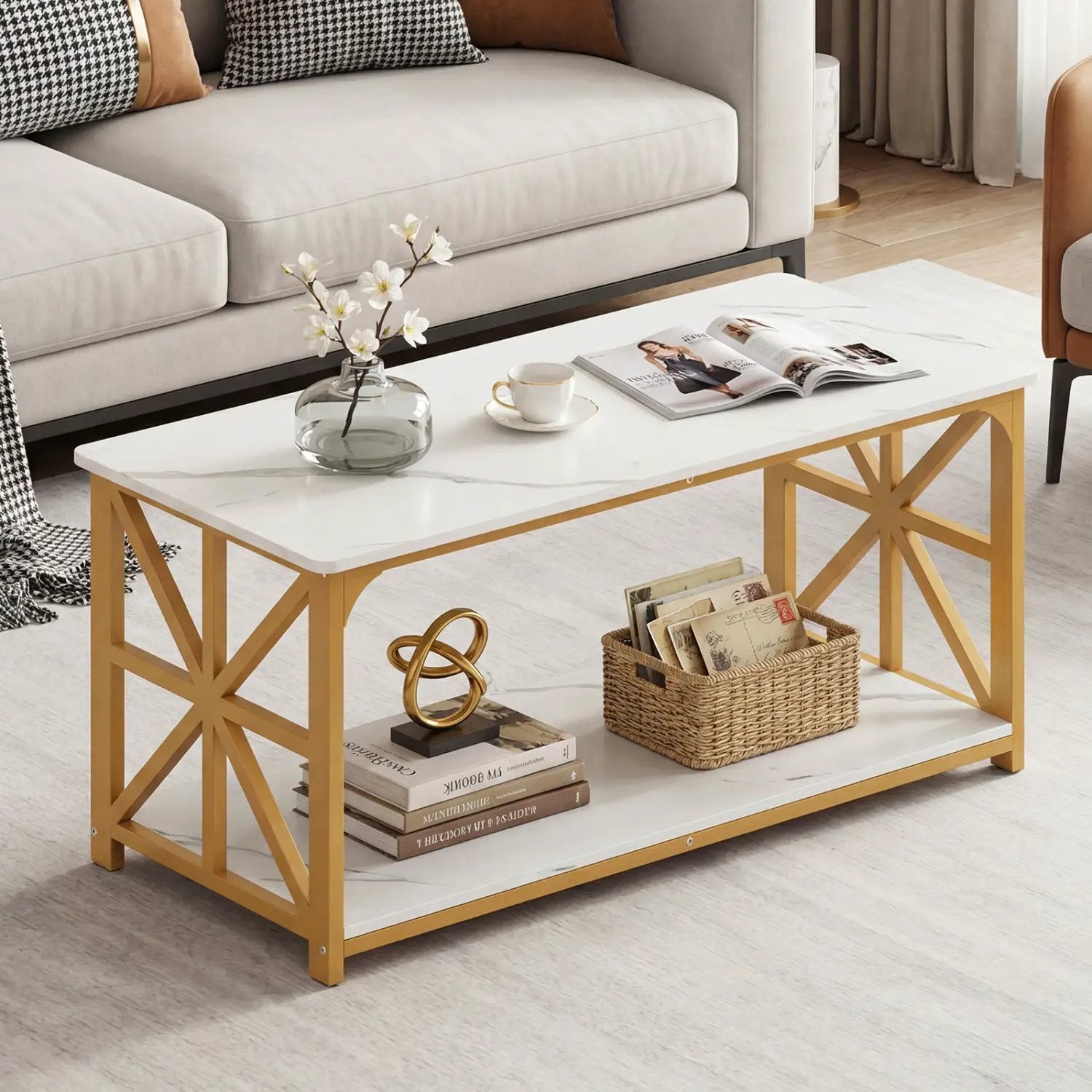 Coffee Table 2-Tier Center Table with Storage Shelf by DirectDeals
