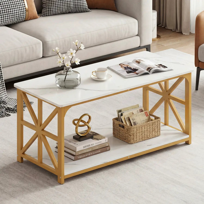 Coffee Table 2-Tier Center Table with Storage Shelf by DirectDeals