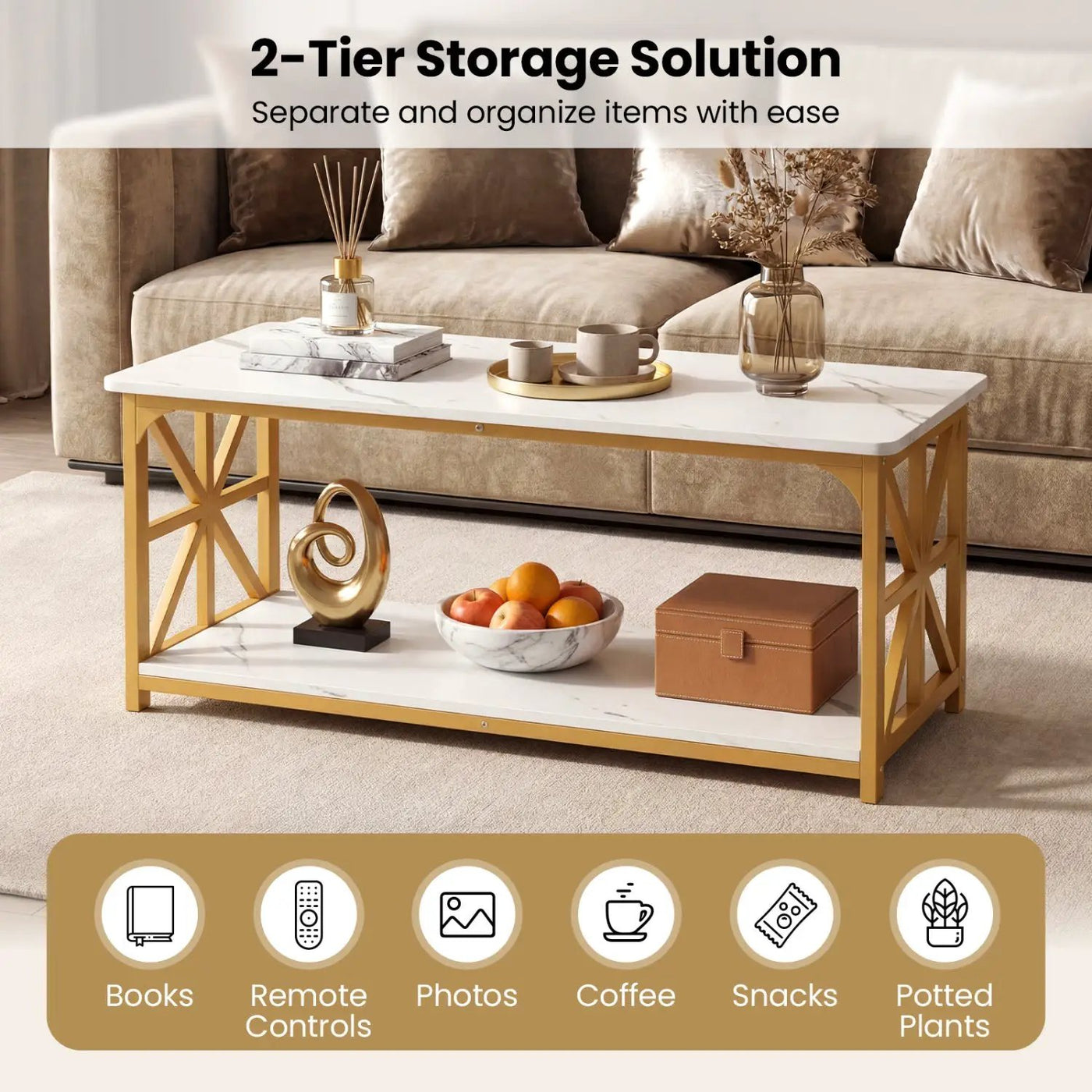 Coffee Table 2-Tier Center Table with Storage Shelf by DirectDeals