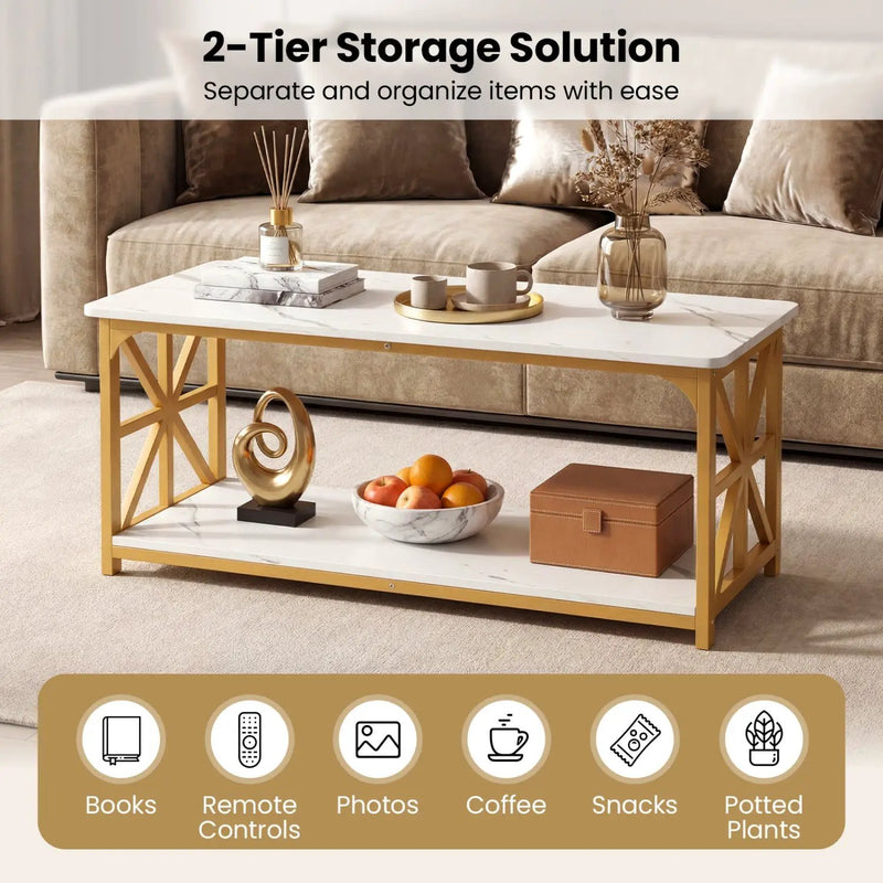 Coffee Table 2-Tier Center Table with Storage Shelf by DirectDeals