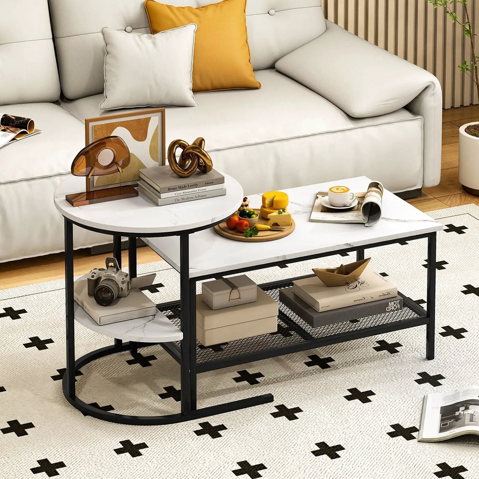Coffee Table 2-Tier Rectangle Coffee Table and Side End Table with Storage Shelves by DirectDeals