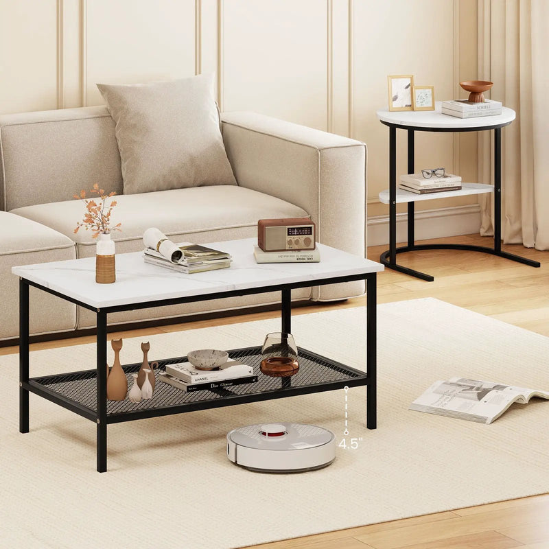 Coffee Table 2-Tier Rectangle Coffee Table and Side End Table with Storage Shelves by DirectDeals