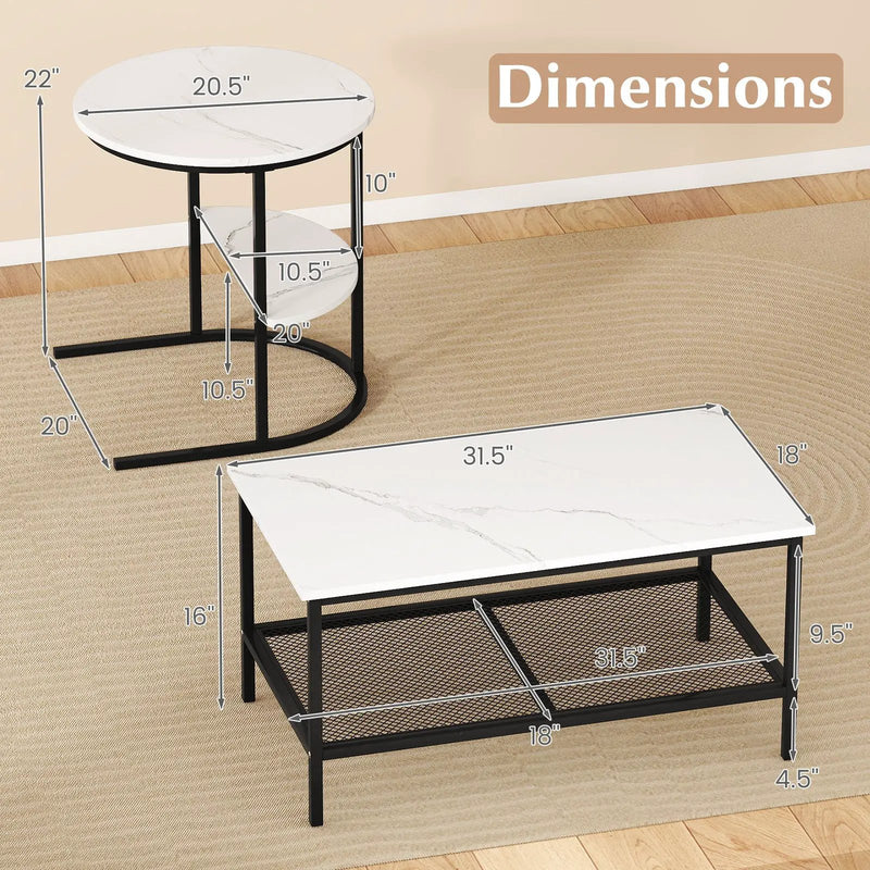 Coffee Table 2-Tier Rectangle Coffee Table and Side End Table with Storage Shelves by DirectDeals