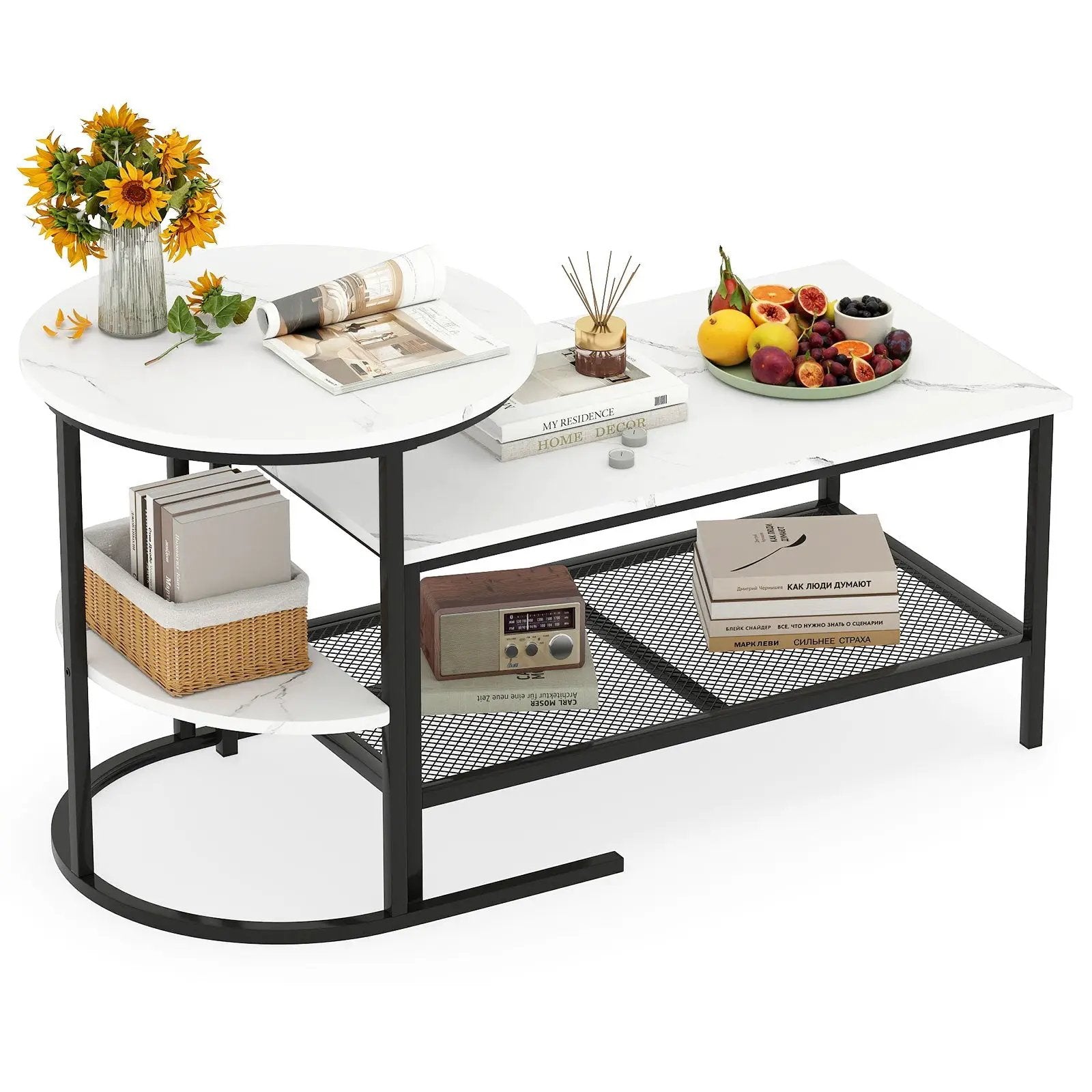 Coffee Table 2-Tier Rectangle Coffee Table and Side End Table with Storage Shelves by DirectDeals