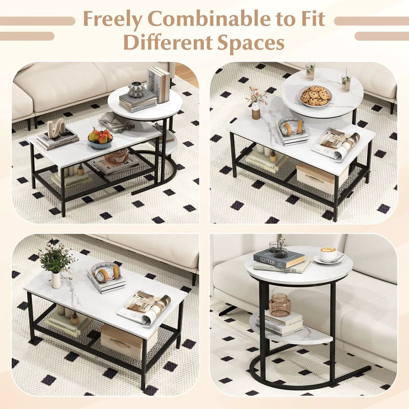 Coffee Table 2-Tier Rectangle Coffee Table and Side End Table with Storage Shelves by DirectDeals