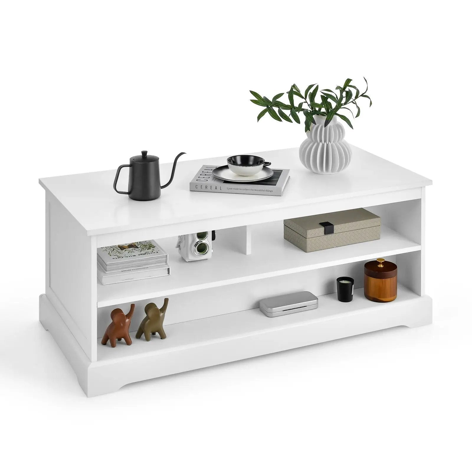 Modern Coffee Table with Drawers and Open Cubies-White by DirectDeals