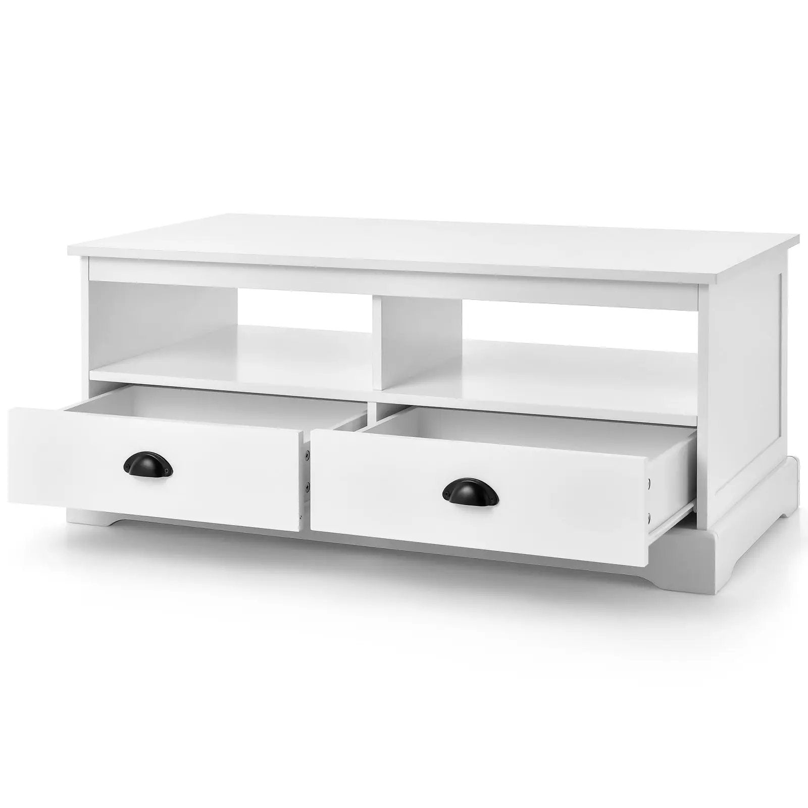 Modern Coffee Table with Drawers and Open Cubies-White by DirectDeals