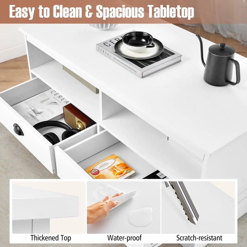 Modern Coffee Table with Drawers and Open Cubies-White by DirectDeals