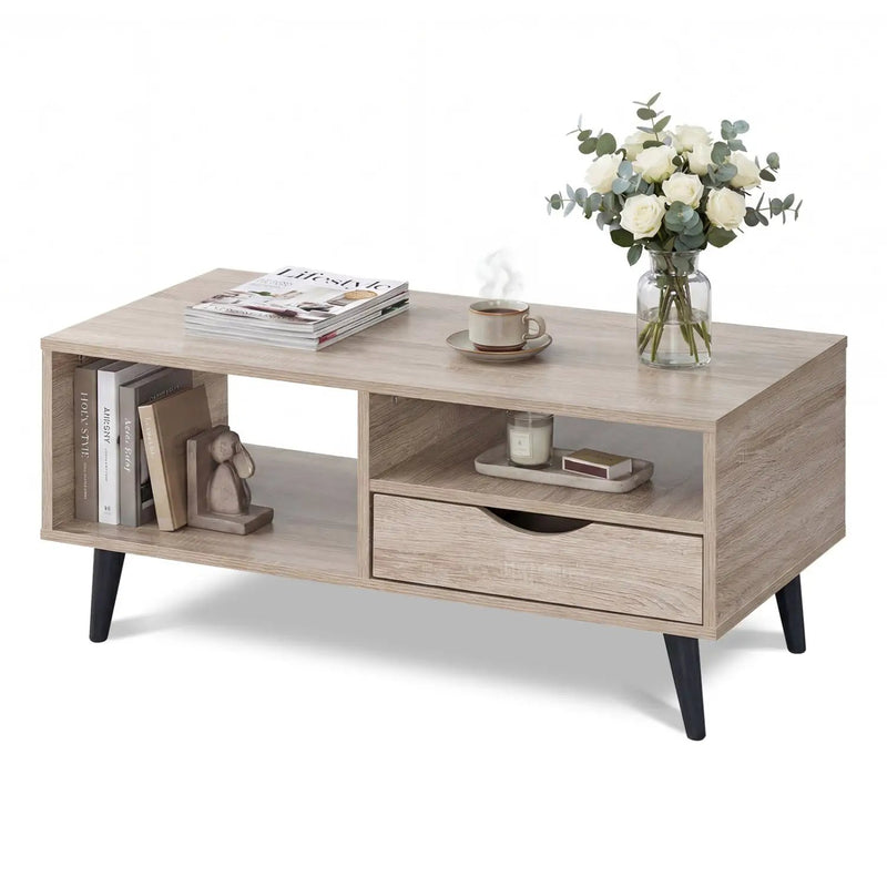 Coffee Table with Storage Rustic Rectangle Center Table by DirectDeals