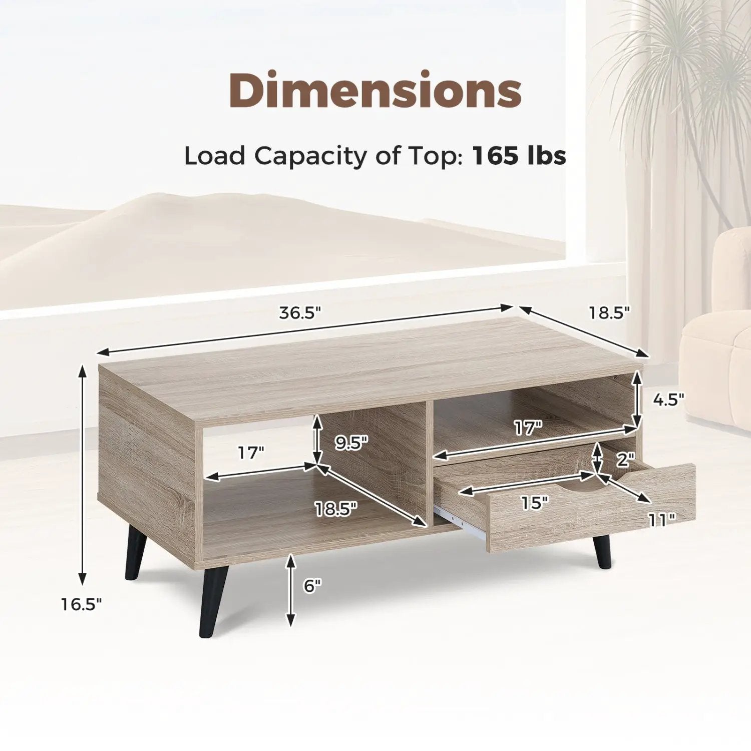 Coffee Table with Storage Rustic Rectangle Center Table by DirectDeals