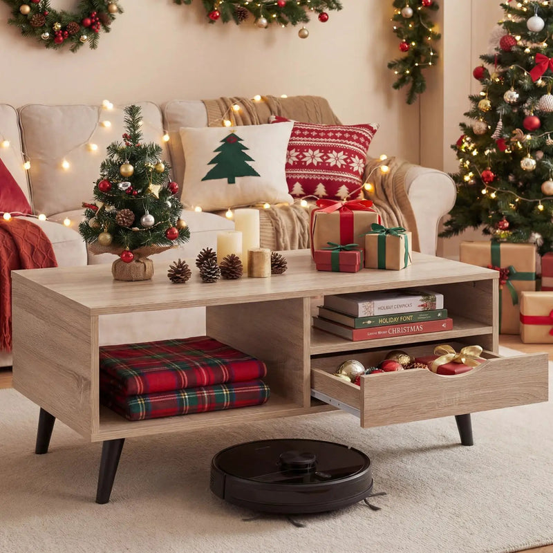 Coffee Table with Storage Rustic Rectangle Center Table by DirectDeals
