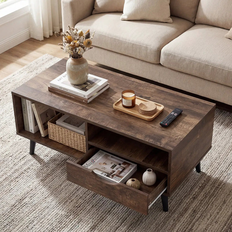 Coffee Table with Storage Rustic Rectangle Center Table by DirectDeals
