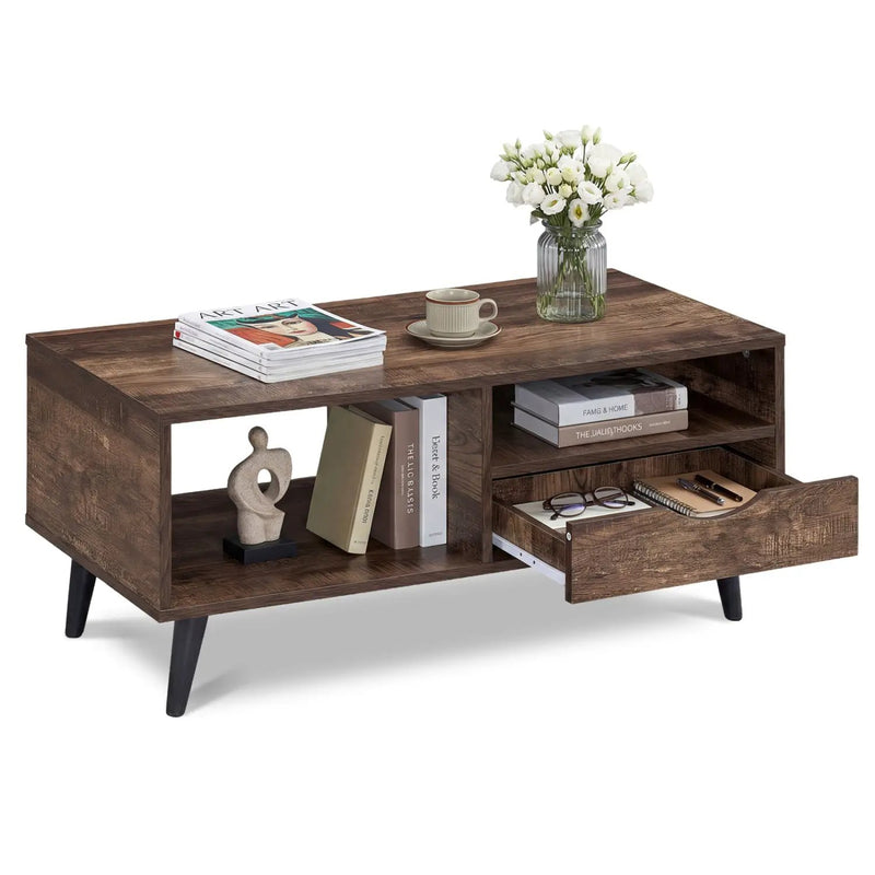 Coffee Table with Storage Rustic Rectangle Center Table by DirectDeals
