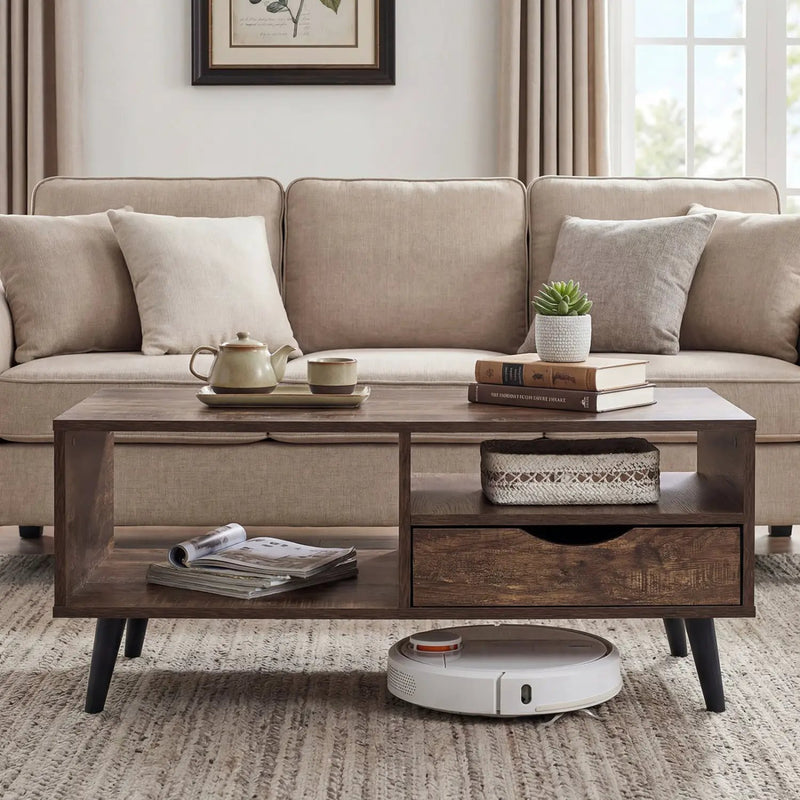 Coffee Table with Storage Rustic Rectangle Center Table by DirectDeals
