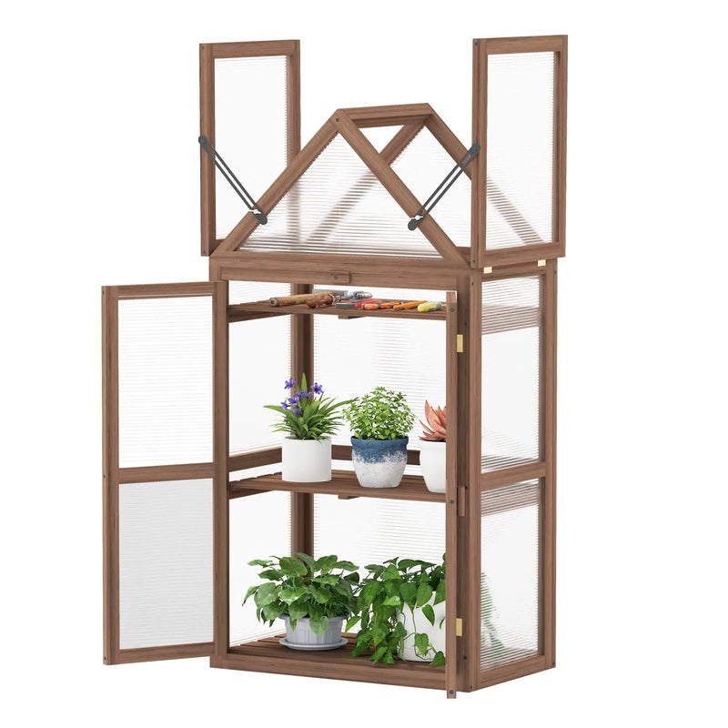 Cold Frame Mini Wooden Greenhouse for Vegetable and Flower-Brown by DirectDeals