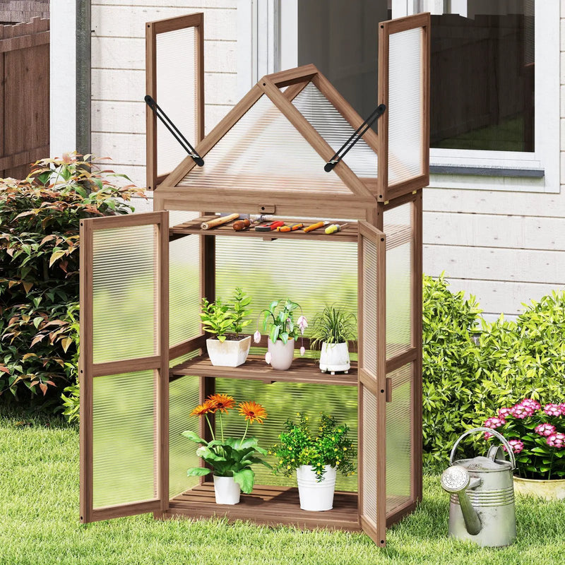 Cold Frame Mini Wooden Greenhouse for Vegetable and Flower-Brown by DirectDeals